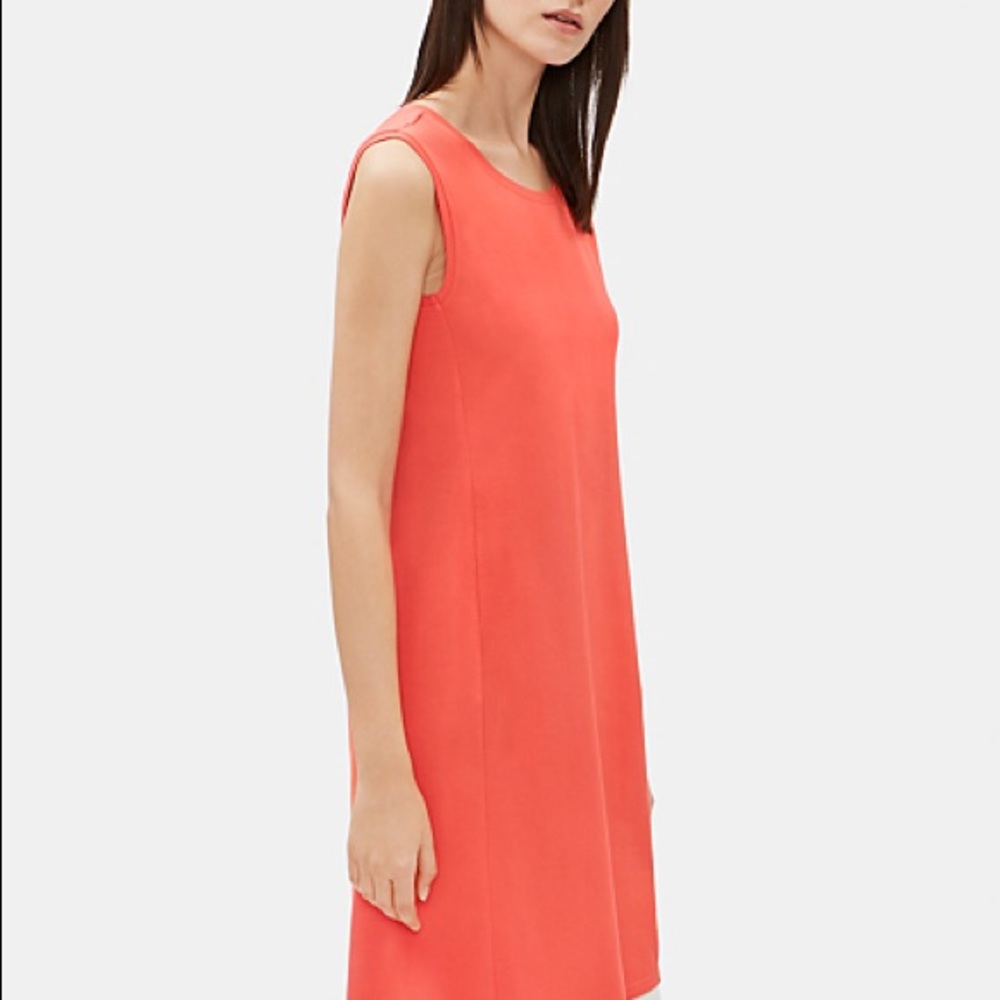 Eileen Fisher Coral Sleeveless Shift Midi Dress